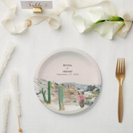 Prato De Papel Casamento Boho Cacto Deserto Aquarela