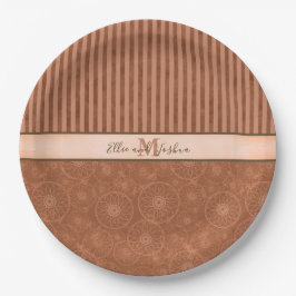 Prato De Papel Casamento Boho Orange & Brown Geométrico Stripe