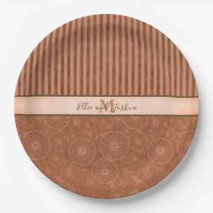 Prato De Papel Casamento Boho Orange & Brown Geométrico Stripe