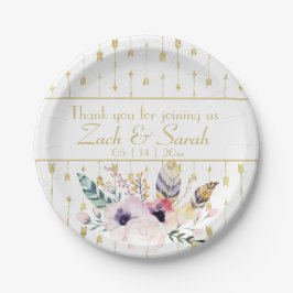 Prato De Papel Casamento bonito do Buquê Boho