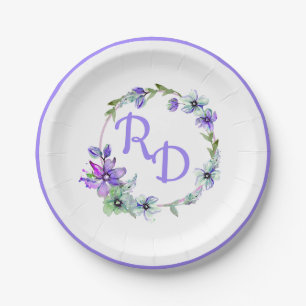 Prato De Papel Casamento bonito Floral Wreath Monogrammed