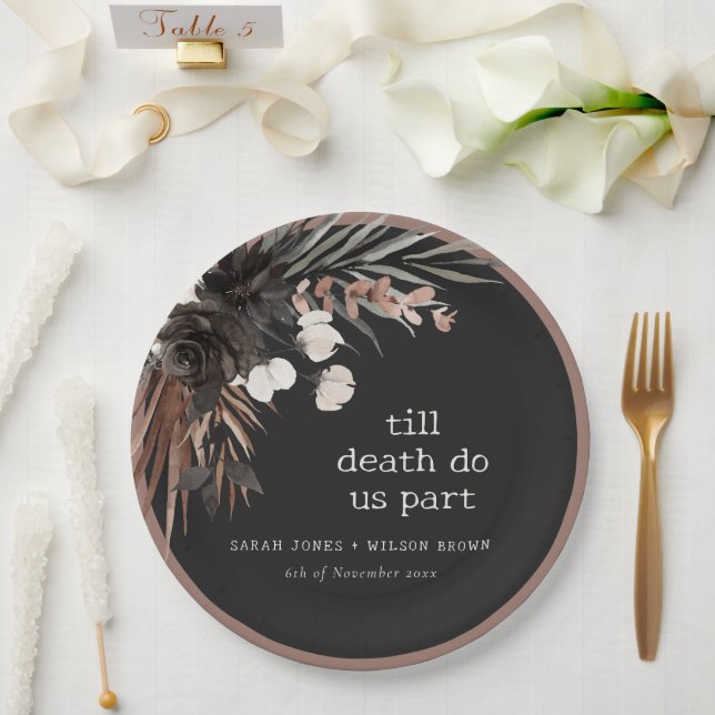 Prato De Papel Casamento Botânico Bótico Rust Negro (Casamento)