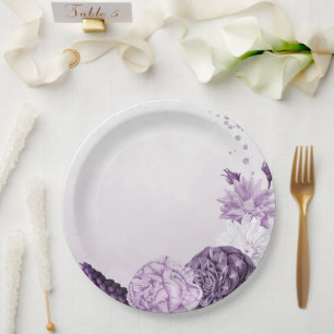 Prato De Papel casamento botânico com flores roxas