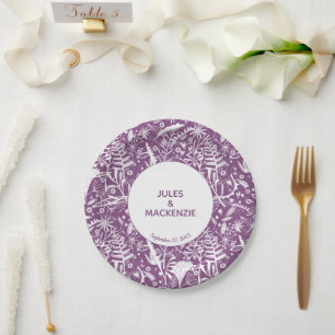 Prato De Papel Casamento Botânico Floral Gráfico Violeta Modern