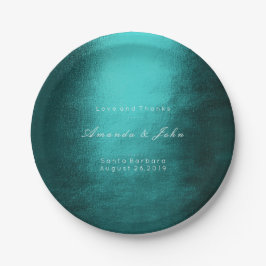 Prato De Papel Casamento Branca Tropica de Teal Personalizado pel