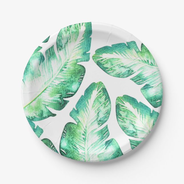 Prato De Papel Casamento Branco e Verde Tropical com Toques de Pr (Frente)