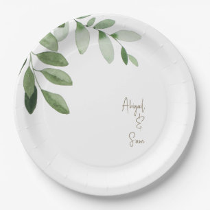 Prato De Papel Casamento Branco Personalizado de Molercola Verde