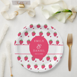 Prato De Papel Casamento Caprichoso de Morango Rosa
