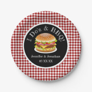 Prato De Papel Casamento Casual de Gingham Hamburger Vermelho