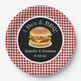 Prato De Papel Casamento Casual de Gingham Hamburger Vermelho