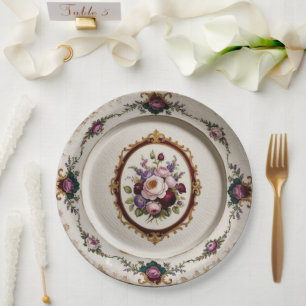Prato De Papel Casamento cerâmico de flor silvestre, púrpura, ele