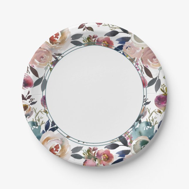 Prato De Papel Casamento Chic Boho Rosa Bege Azul (Frente)