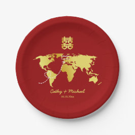 Prato De Papel casamento chinês com destino vermelho e dourado
