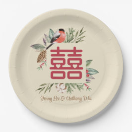 Prato De Papel Casamento Chinês de Dupla Felicidade Moderna