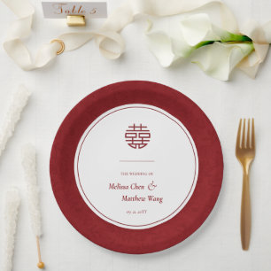 Prato De Papel Casamento Chinês Xi Duplo Padrão Floral Elegante