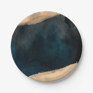 Prato De Papel Casamento chique coral moderno do azul & do