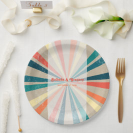 Prato De Papel Casamento Colorido do Arco-Íris Sunburst