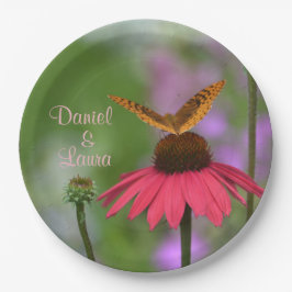 Prato De Papel Casamento com Borboleta de Jardim