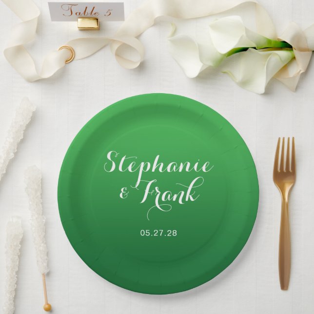Prato De Papel Casamento com Gradiente de Verde Kelly para Verde  (Casamento)