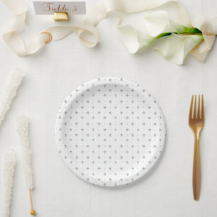 Prato De Papel Casamento com Impressão Botânica Verde e Branco