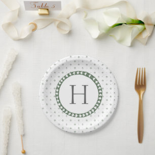 Prato De Papel Casamento com Impressão Botânica Verde e Branco