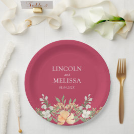 Prato De Papel Casamento com magenta, pêssego e branco