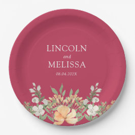 Prato De Papel Casamento com magenta, pêssego e branco