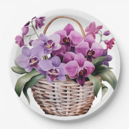 Prato De Papel Casamento com Orquídeas Púrpuras e Brancas