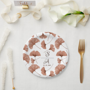 Prato De Papel Casamento com Padrão de Folha de Ginkgo em Terraco