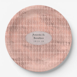 Prato De Papel Casamento com Rosa de Vintage Dourada e Folha de B