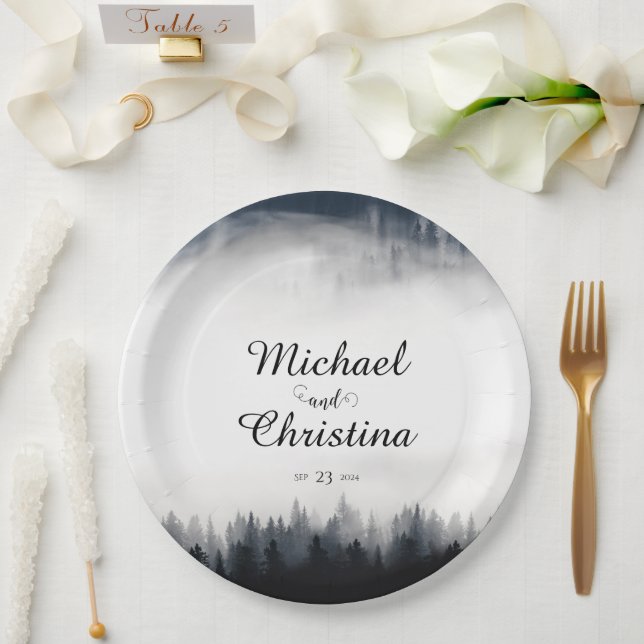Prato De Papel Casamento com vegetação nebulosa mínima (Casamento)