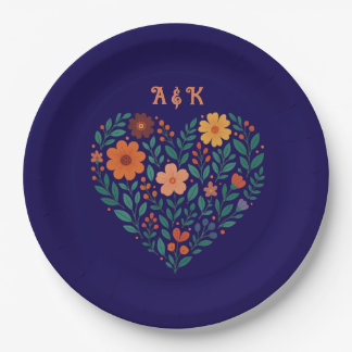 Prato De Papel Casamento Coração Floral