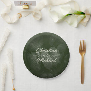 Prato De Papel Casamento da primavera elegante de folha verde