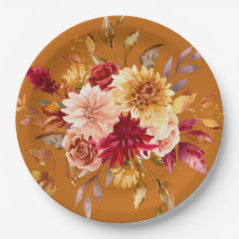 Prato De Papel Casamento das Flores de Laranja Queimada e Dahlia 
