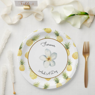Prato De Papel Casamento de Abacaxis Amarelos Tropicais