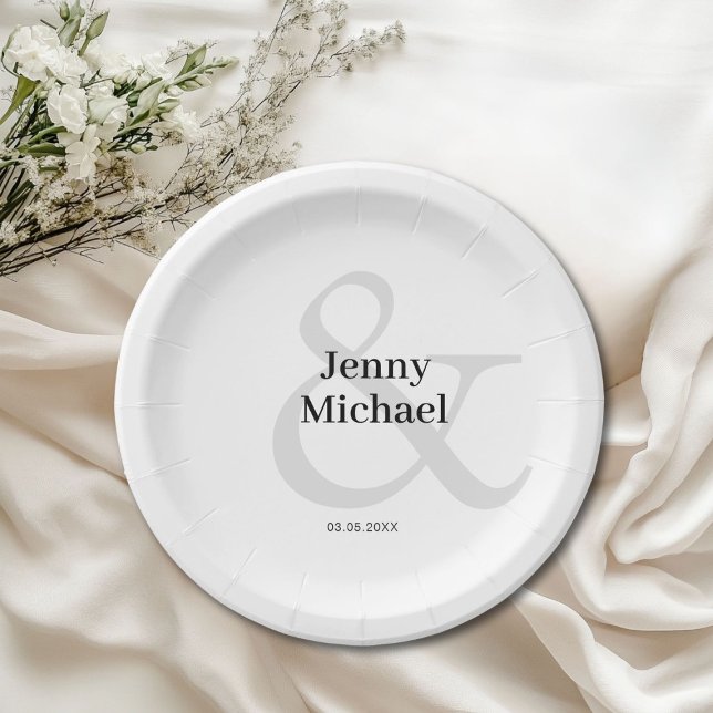 Prato De Papel Casamento de ampersas brancas e pretas específico  (Customer-specific white black ampersand wedding paper plates)