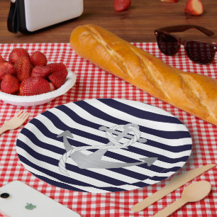 Prato De Papel Casamento de Âncora Náutica Aniversário ou Placas