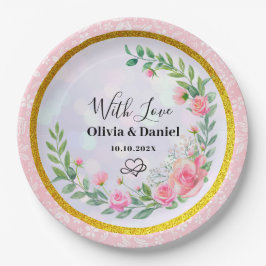 Prato De Papel Casamento de Aquarela de Flores Rosa Escamosas Ele