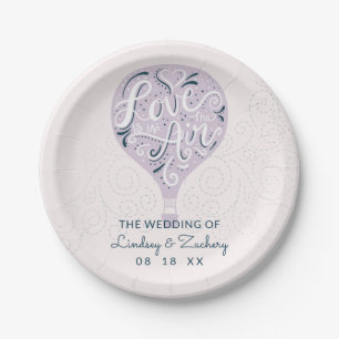 Prato De Papel Casamento de Balão de Ar Quente Roxo com Letra à M