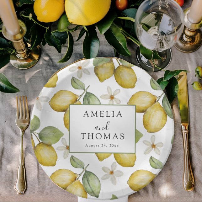 Prato De Papel Casamento de Boho Amarelo Limões (Criador carregado)