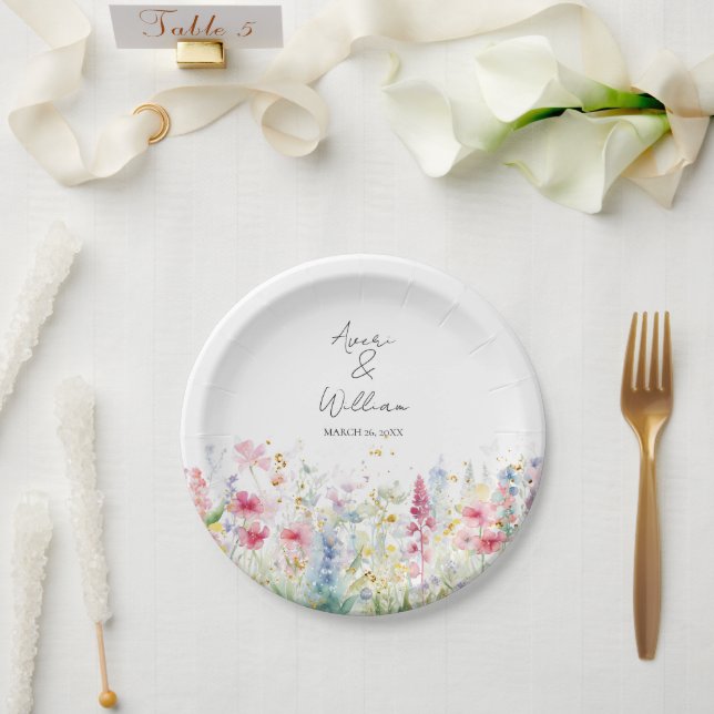 Prato De Papel Casamento de Boho Moderno com Aquarela de Flor de  (Casamento)