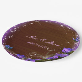 Prato De Papel Casamento de Borboleta Floral Rústica de Madeira E