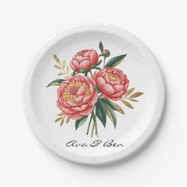 Prato De Papel Casamento de Buquê de Peony Laranja Elegante