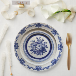 Prato De Papel Casamento de cerâmica Floral de Flor Azul Elegante