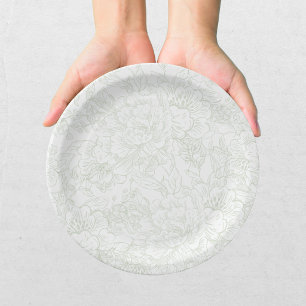 Prato De Papel Casamento de Chinoiserie Green Sage Peony