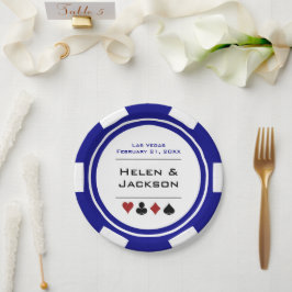 Prato De Papel Casamento de Chip Las Vegas do Poker Branco e Azul