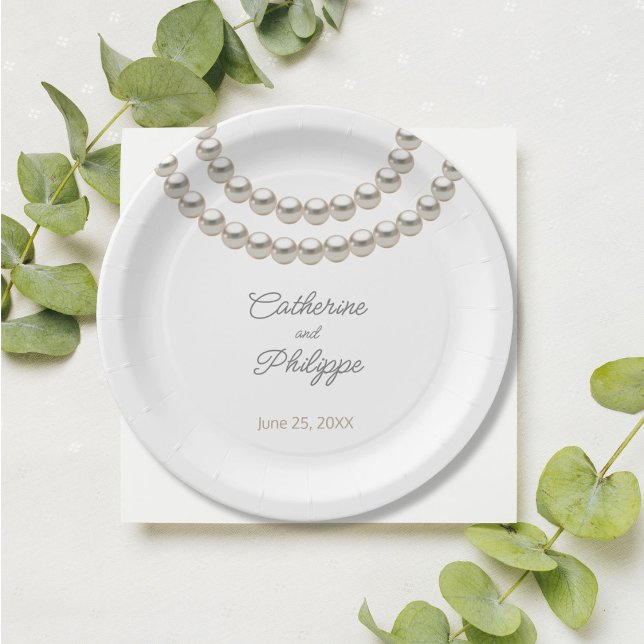 Prato De Papel Casamento de colar de pérolas Elegante (Criador carregado)