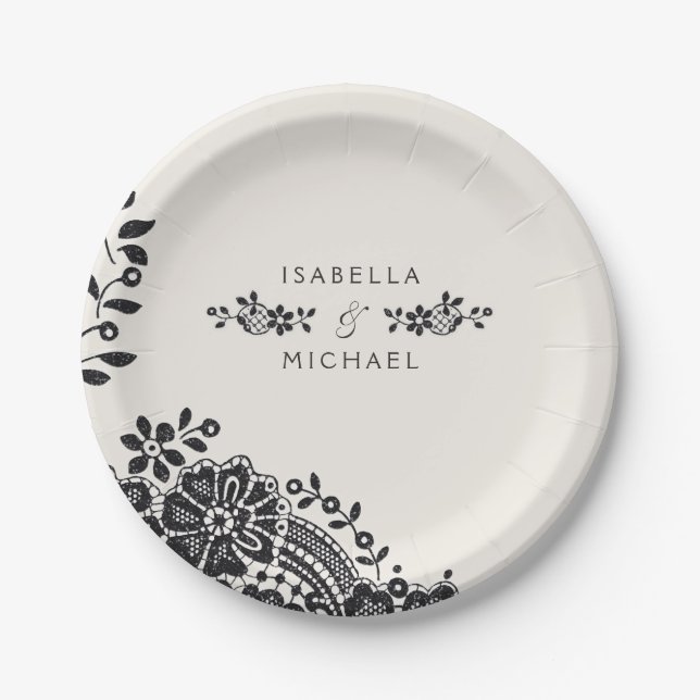Prato De Papel Casamento de colar elegante e preto (Frente)