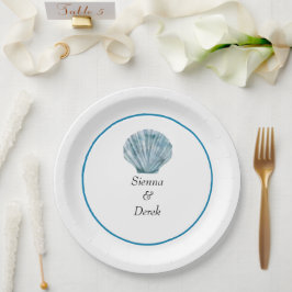 Prato De Papel Casamento de Concha Única Azul Turquesa Vintage