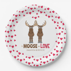 Prato De Papel Casamento de Corações Vermelhos Cute Moose Cuímica